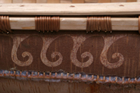 Passamaquoddy design on a David Moses Bridges birchbark canoe