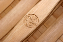 Passamaquoddy design in a thwart of a David Moses Bridges birchbark canoe