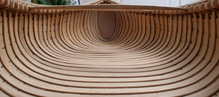 Looking the length of the inside of a David Moses Bridges birchbark canoe